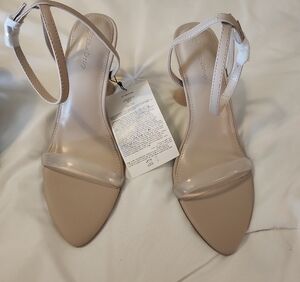 The Drop Zara Nude Heels with Transparent Straps